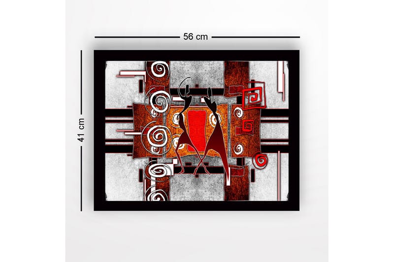 Innrammet lerret i tre - 41x56 cm - Abstrakt komposisjon med to dansende figurer - Rød / Svart / Hvit - Innredning - Bilder & kunst