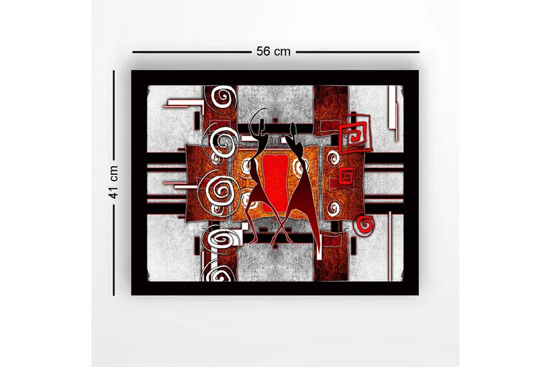 Innrammet lerret i tre - 41x56 cm - Abstrakt komposisjon med to dansende figurer - Rød / Svart / Hvit - Innredning - Bilder & kunst