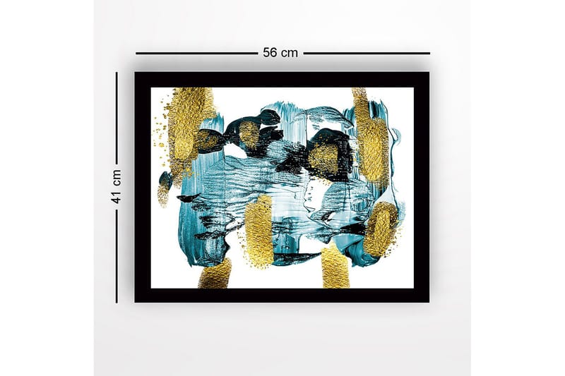Innrammet lerret i tre - 41x56 cm - Abstrakt komposisjon med turkise og gylne elementer - Turkis / Gull - Innredning - Bilder & kunst
