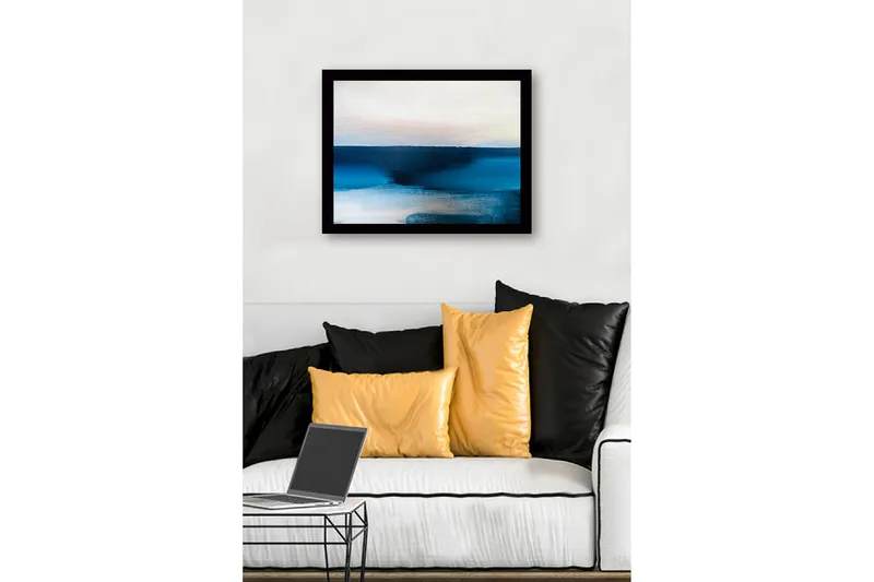 Innrammet lerret i tre - 41x56 cm - Abstrakt landskap med blå fargetoner - Mørk blå / Lys blå / Hvit - Innredning - Bilder & kunst