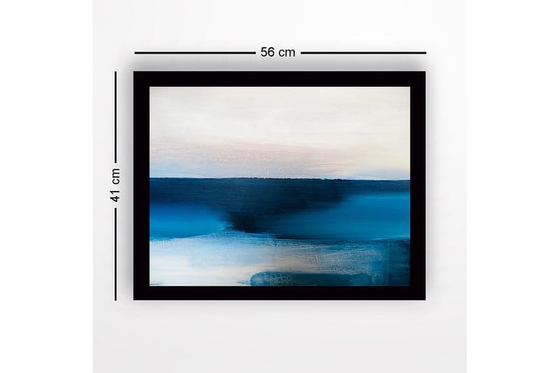 Innrammet lerret i tre - 41x56 cm - Abstrakt landskap med blå fargetoner - Mørk blå / Lys blå / Hvit - Innredning - Bilder & kunst