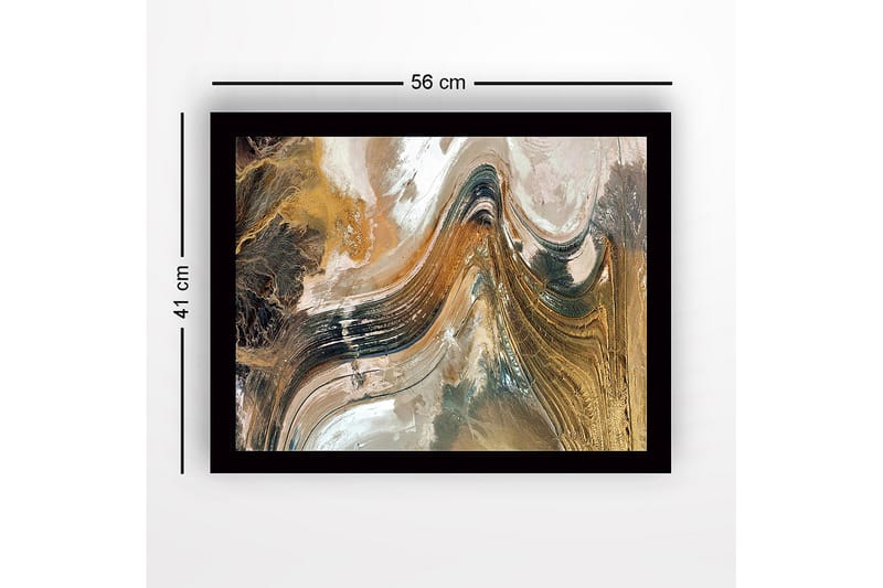 Innrammet lerret i tre - 41x56 cm - Abstrakt landskap med feiende linjer og jordfarger - Gull / Brun / Svart - Innredning - Bilder & kunst