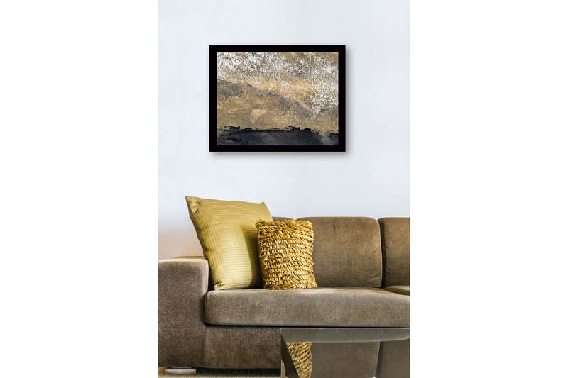Innrammet lerret i tre - 41x56 cm - Abstrakt landskap med gyldne og svarte toner - Gull / Svart - Innredning - Bilder & kunst
