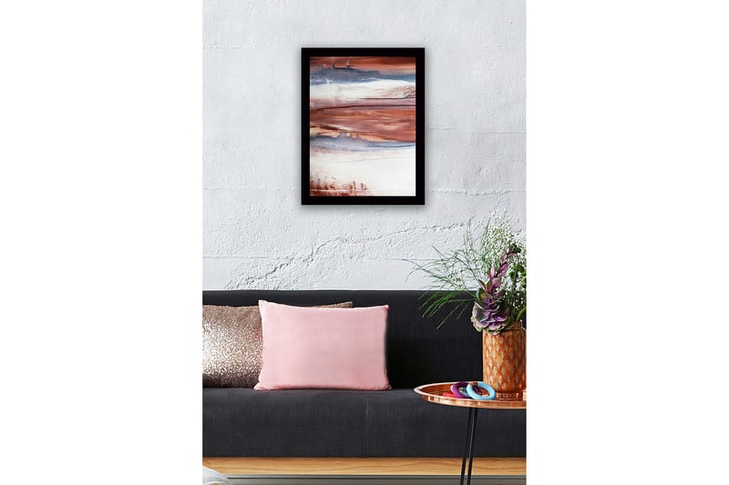 Innrammet lerret i tre - 41x56 cm - Abstrakt landskap med jordfarger - Rødbrun / Blå / Hvit - Innredning - Bilder & kunst