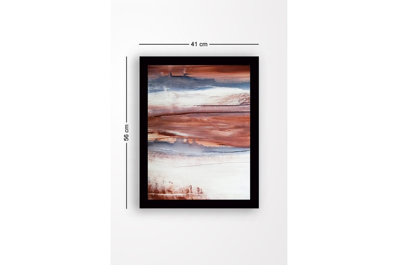 Innrammet lerret i tre - 41x56 cm - Abstrakt landskap med jordfarger - Rødbrun / Blå / Hvit - Innredning - Bilder & kunst
