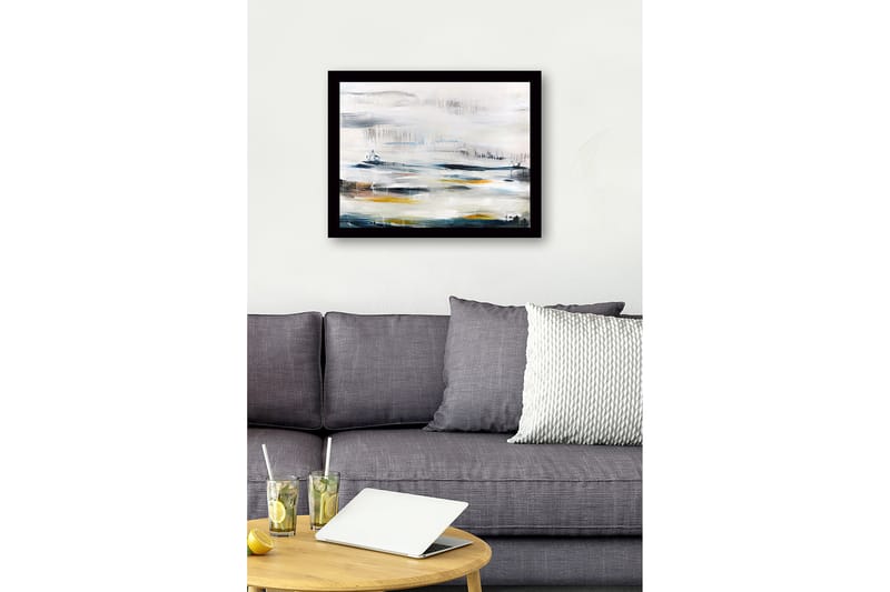 Innrammet lerret i tre - 41x56 cm - Abstrakt landskap med myke fargeoverganger - Blå / Grå / Gul - Innredning - Bilder & kunst