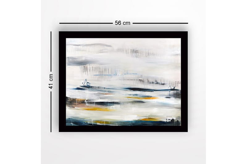 Innrammet lerret i tre - 41x56 cm - Abstrakt landskap med myke fargeoverganger - Blå / Grå / Gul - Innredning - Bilder & kunst