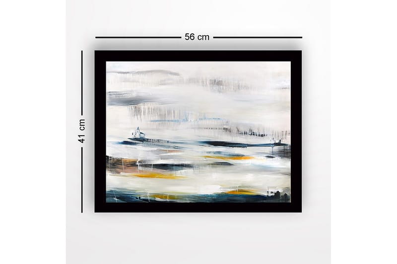 Innrammet lerret i tre - 41x56 cm - Abstrakt landskap med myke fargeoverganger - Blå / Grå / Gul - Innredning - Bilder & kunst