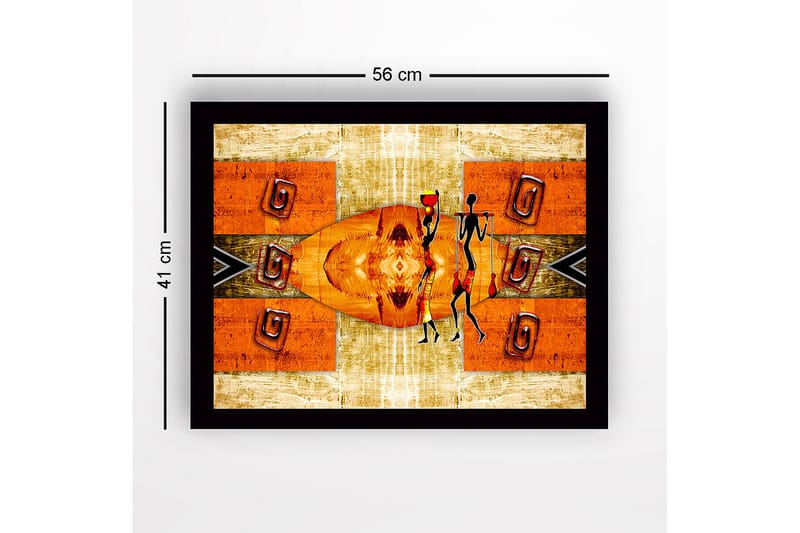 Innrammet lerret i tre - 41x56 cm - Abstrakt scene med stiliserte figurer som bærer vannkanner - Oransje / Svart / Beige - Innredning - Bilder & kunst