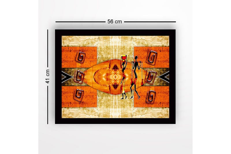 Innrammet lerret i tre - 41x56 cm - Abstrakt scene med stiliserte figurer som bærer vannkanner - Oransje / Svart / Beige - Innredning - Bilder & kunst