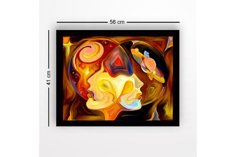 Innrammet lerret i tre - 41x56 cm - Abstrakt portrett av to ansikter med kosmiske elementer - Gull / Oransje / Brun - Innredning - Bilder & kunst