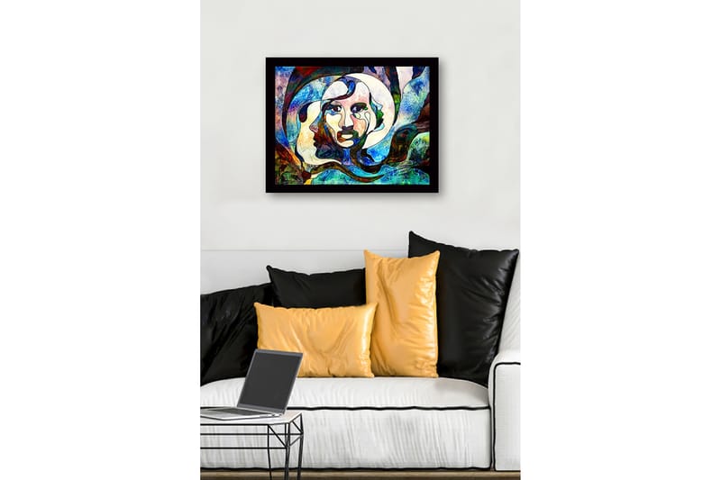 Innrammet lerret i tre - 41x56 cm - Abstrakt portrett med ansikter som smelter sammen - Blå / Grønn / Rød - Innredning - Bilder & kunst