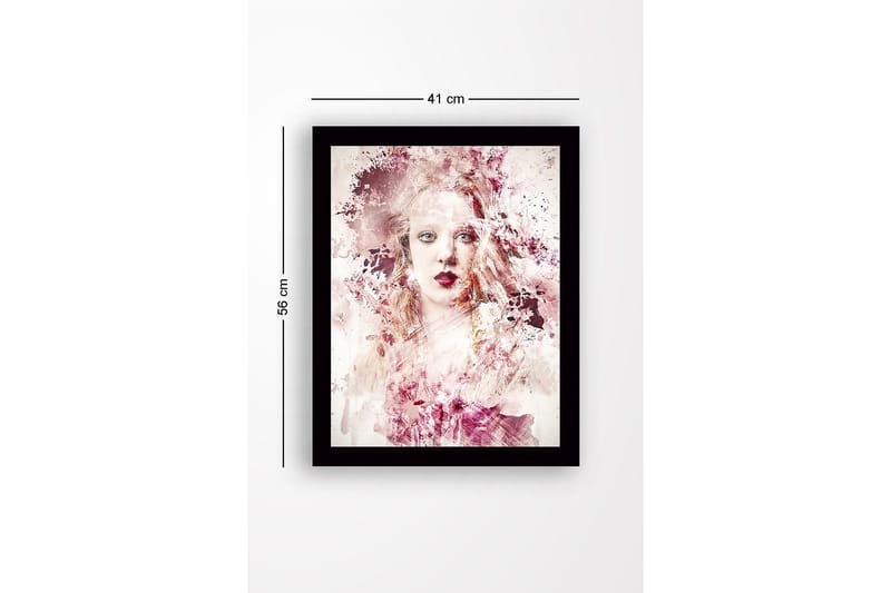 Innrammet lerret i tre - 41x56 cm - Abstrakt portrett av en kvinne med myke fargeoverganger - Rosa / Beige / Burgunder - Innredning - Bilder & kunst