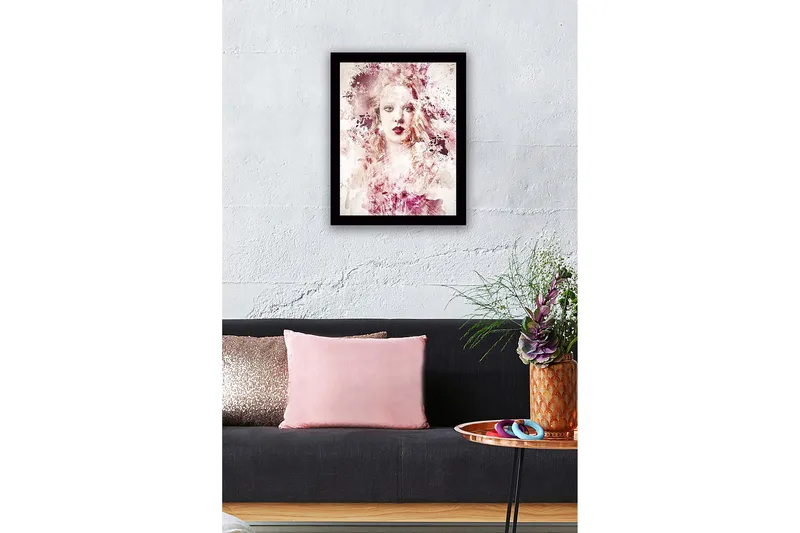Innrammet lerret i tre - 41x56 cm - Abstrakt portrett av en kvinne med myke fargeoverganger - Rosa / Beige / Burgunder - Innredning - Bilder & kunst