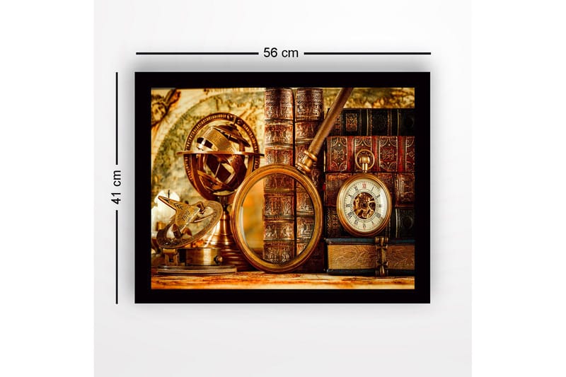 Innrammet lerret i tre - 41x56 cm - Antikk samling av navigasjonsinstrumenter og bøker - Gull / Brun / Svart - Innredning - Bilder & kunst