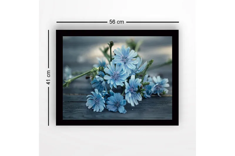 Innrammet lerret i tre - 41x56 cm - Blomster i myke blå nyanser - Lys blå / Grønn - Innredning - Bilder & kunst