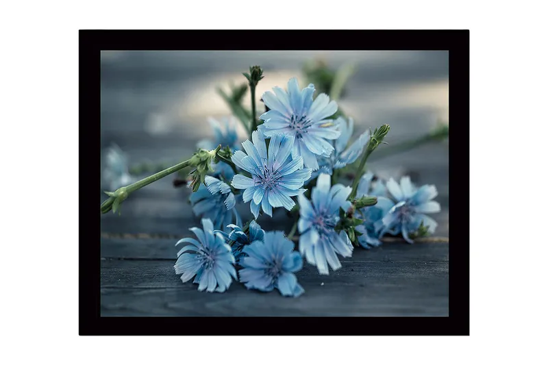 Innrammet lerret i tre - 41x56 cm - Blomster i myke blå nyanser - Lys blå / Grønn - Innredning - Bilder & kunst