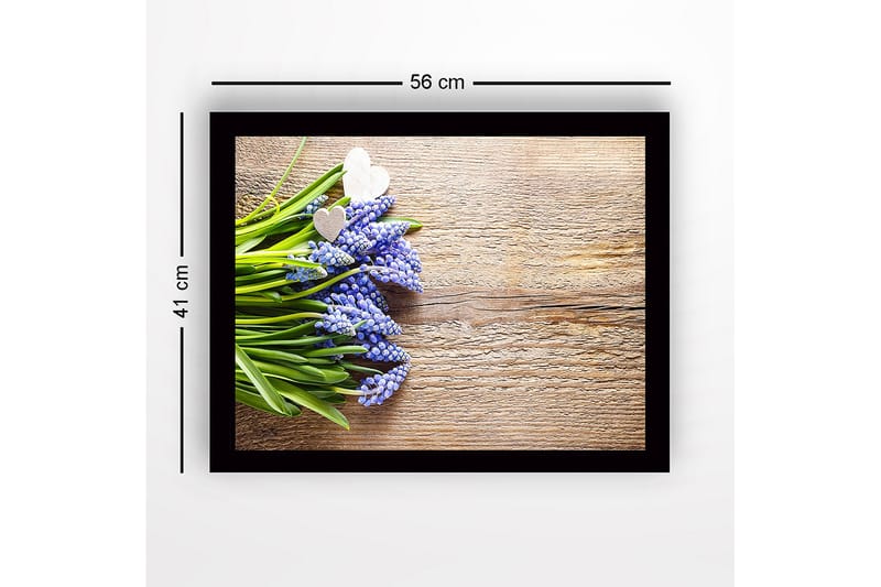 Innrammet lerret i tre - 41x56 cm - Blomsteroppsats med blå hyasinter og grønne blader - Blå / Grønn / Brun - Innredning - Bilder & kunst