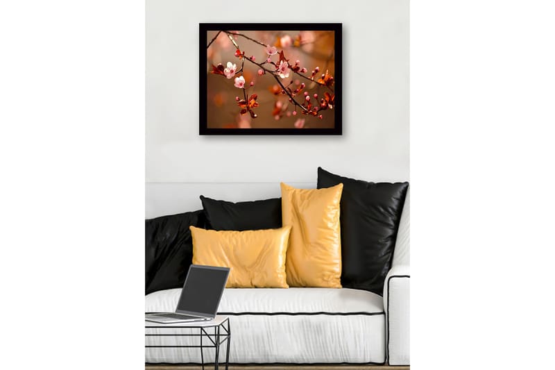 Innrammet lerret i tre - 41x56 cm - Blomstrende kirsebærgrener i myke nyanser - Rosa / Brun / Grønn - Innredning - Bilder & kunst