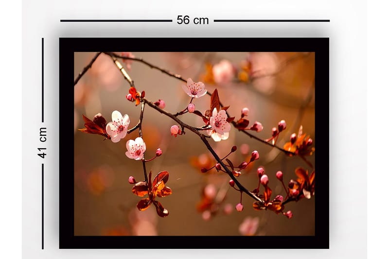 Innrammet lerret i tre - 41x56 cm - Blomstrende kirsebærgrener i myke nyanser - Rosa / Brun / Grønn - Innredning - Bilder & kunst