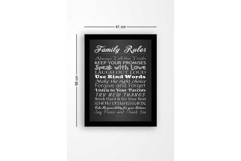 Innrammet lerret i tre - 41x56 cm - Familieregler med inspirerende budskap - Hvit / Svart - Innredning - Bilder & kunst