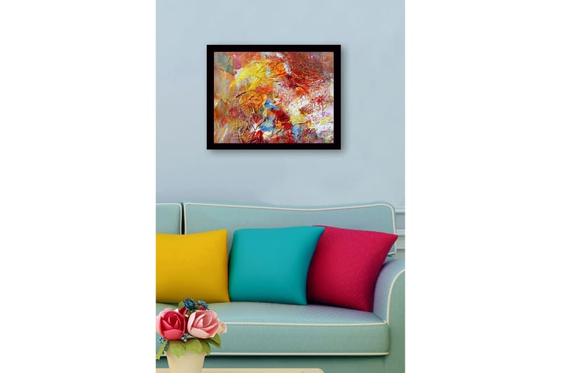Innrammet lerret i tre - 41x56 cm - Fargerik abstrakt komposisjon med dynamiske former - Rød / Gul / Blå - Innredning - Bilder & kunst