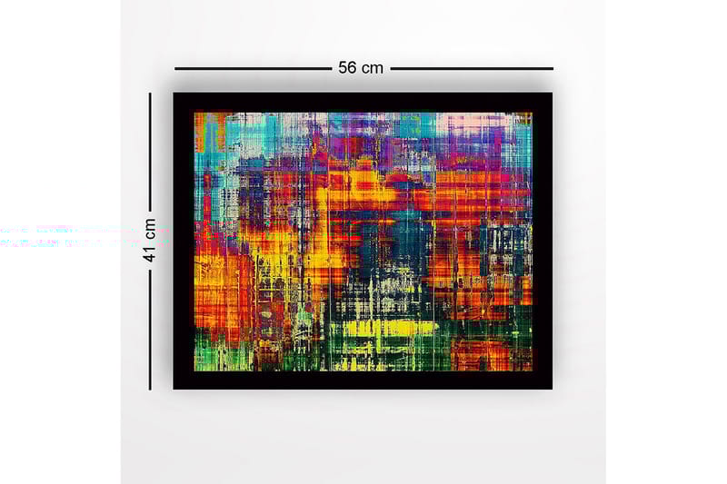 Innrammet lerret i tre - 41x56 cm - Fargerik abstrakt komposisjon med vertikale linjer og mønstre - Rød / Blå / Gul - Innredning - Bilder & kunst