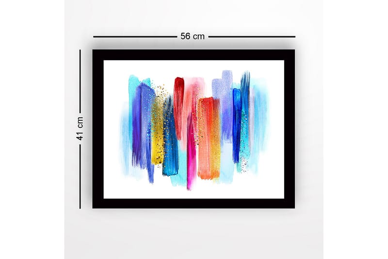 Innrammet lerret i tre - 41x56 cm - Fargerik abstrakt komposisjon med vertikale penselstrøk - Blå / Rød / Gul - Innredning - Bilder & kunst