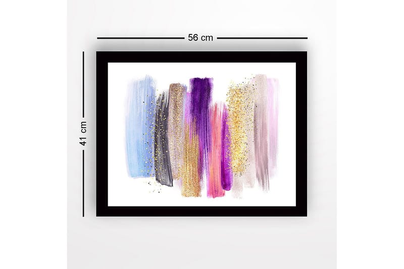 Innrammet lerret i tre - 41x56 cm - Fargerik abstrakt komposisjon med penselstrøk og glittereffekter - Lys blå / Lilla / Gull - Innredning - Bilder & kunst