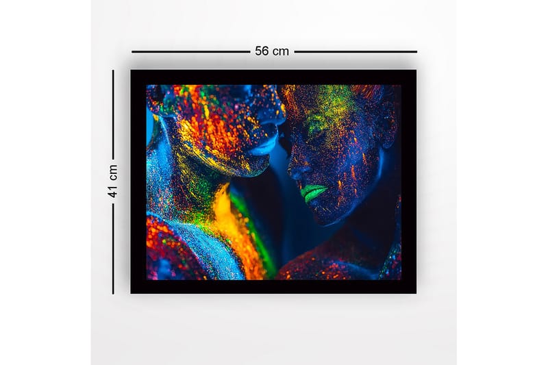 Innrammet lerret i tre - 41x56 cm - Fargerik ansiktsmaling med to nære personer - Blå / Grønn / Oransje - Innredning - Bilder & kunst