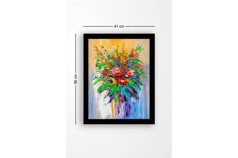 Innrammet lerret i tre - 41x56 cm - Fargerik blomsterbukett - Grønn / Rød / Blå - Innredning - Bilder & kunst