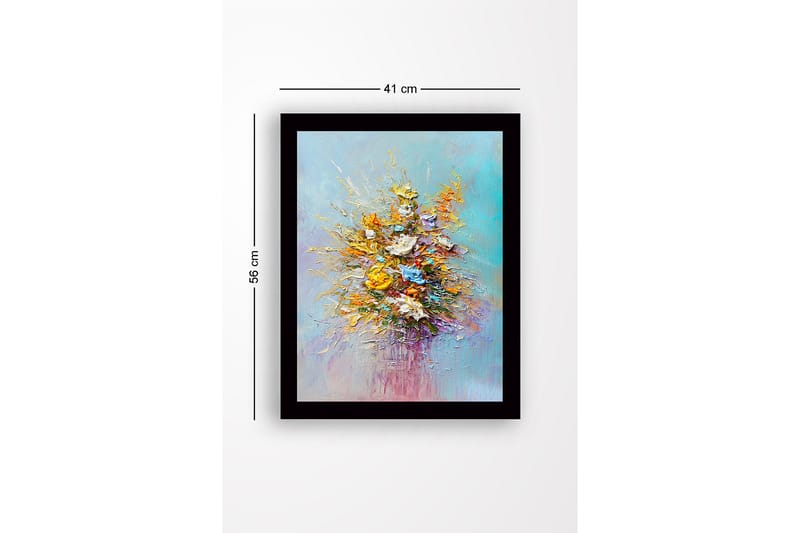 Innrammet lerret i tre - 41x56 cm - Fargerik blomsterbukett - Gul / Oransje / Lilla - Innredning - Bilder & kunst