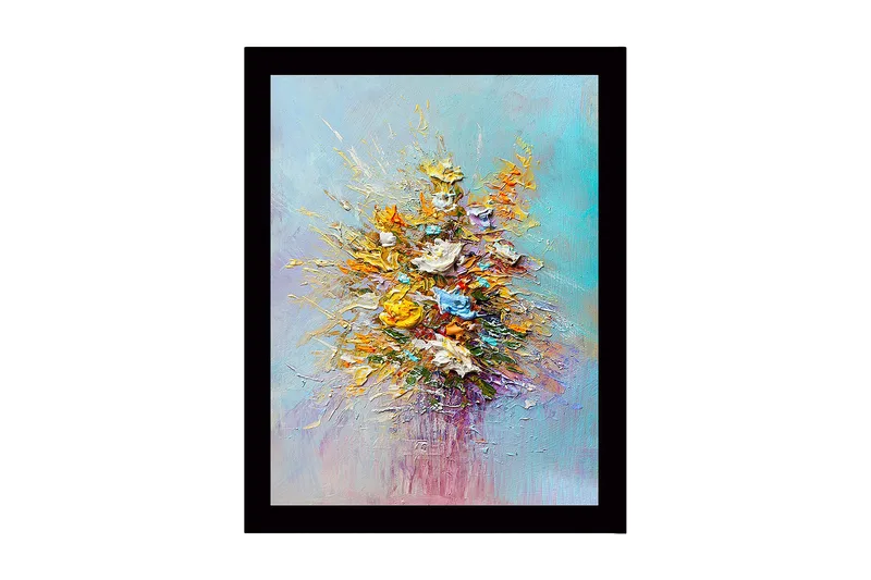 Innrammet lerret i tre - 41x56 cm - Fargerik blomsterbukett, Gul / Oransje / Lilla