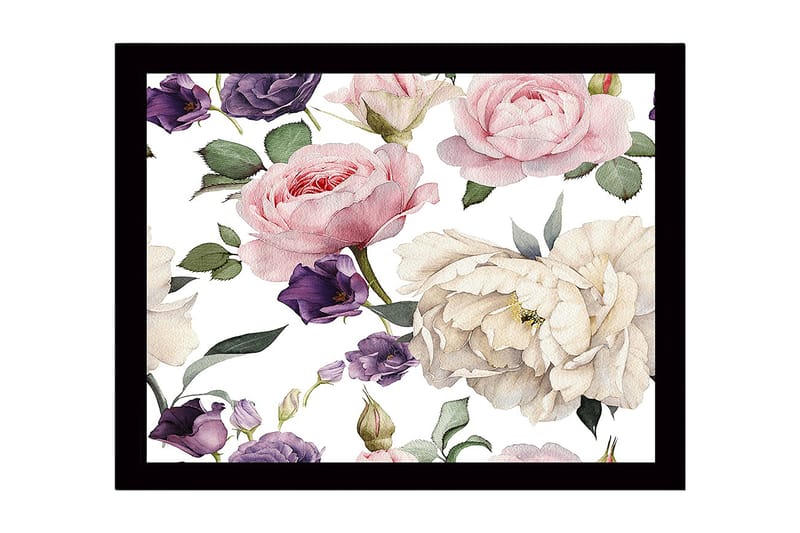 Innrammet lerret i tre - 41x56 cm - Fargerik blomsterbukett i forskjellige nyanser - Rosa / Lilla / Hvit - Innredning - Bilder & kunst
