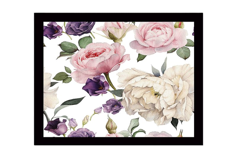 Innrammet lerret i tre - 41x56 cm - Fargerik blomsterbukett i forskjellige nyanser - Rosa / Lilla / Hvit - Innredning - Bilder & kunst