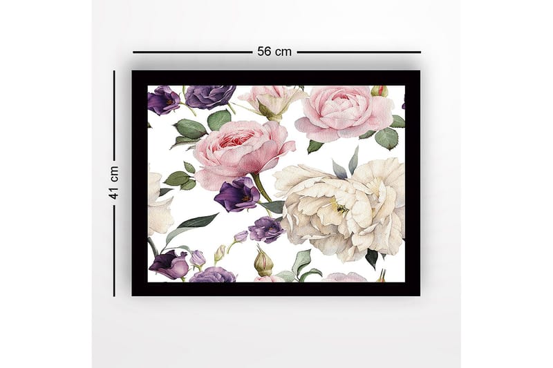 Innrammet lerret i tre - 41x56 cm - Fargerik blomsterbukett i forskjellige nyanser - Rosa / Lilla / Hvit - Innredning - Bilder & kunst