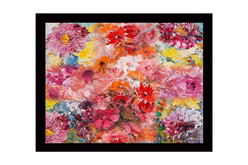 Innrammet lerret i tre - 41x56 cm - Fargerik blomsterbukett, Rosa / Rød / Gul