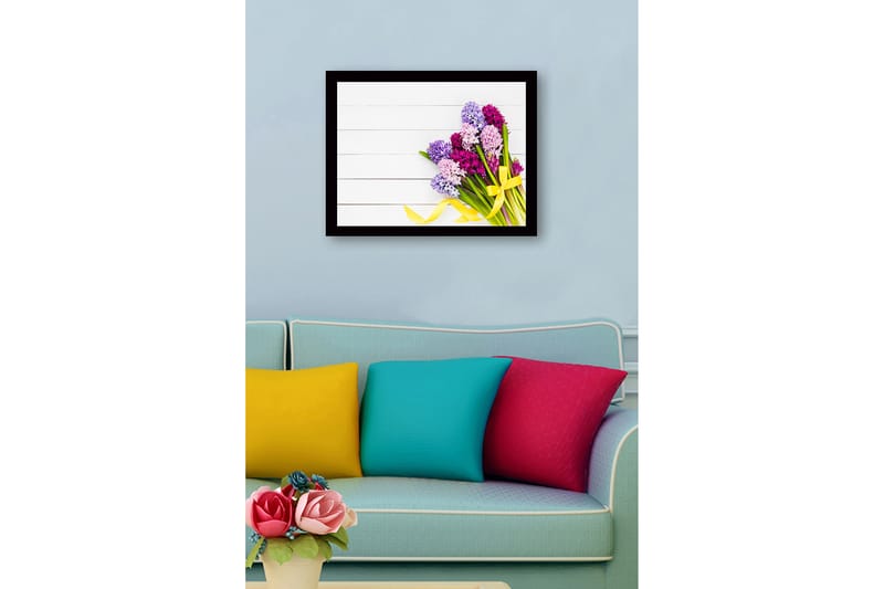 Innrammet lerret i tre - 41x56 cm - Fargerik bukett med hyasinter - Lilla / Rosa / Grønn - Innredning - Bilder & kunst