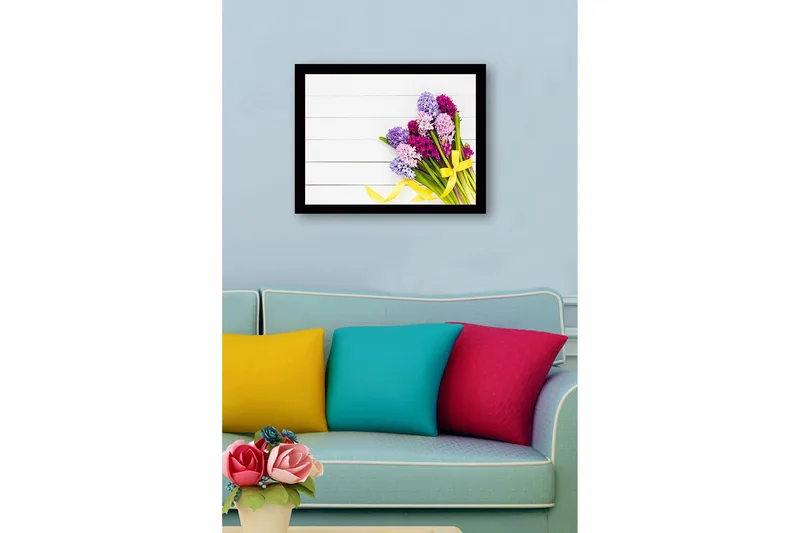 Innrammet lerret i tre - 41x56 cm - Fargerik bukett med hyasinter - Lilla / Rosa / Grønn - Innredning - Bilder & kunst