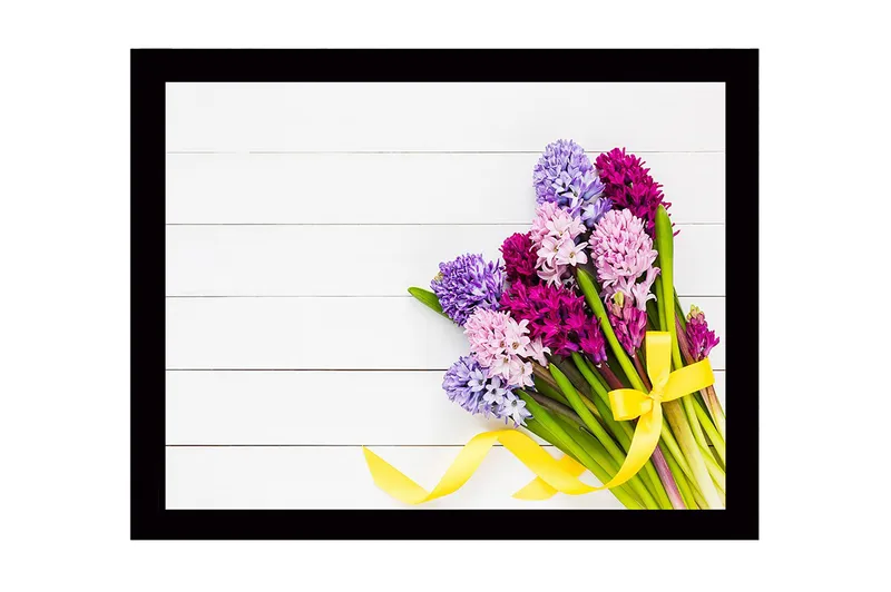 Innrammet lerret i tre - 41x56 cm - Fargerik bukett med hyasinter - Lilla / Rosa / Grønn - Innredning - Bilder & kunst