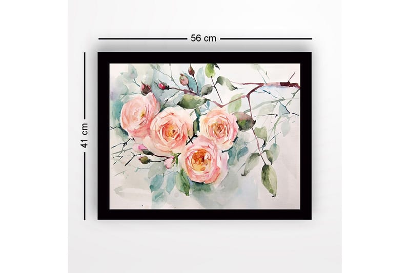 Innrammet lerret i tre - 41x56 cm - Fargerik bukett med roser - Lys rosa / Grønn / Mørk grønn - Innredning - Bilder & kunst