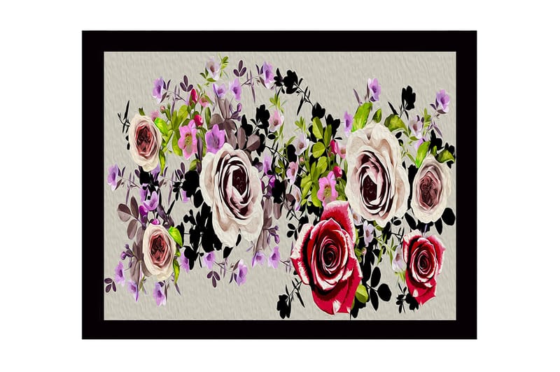 Innrammet lerret i tre - 41x56 cm - Fargerik bukett med roser og blomster - Rosa / Grønn / Svart - Innredning - Bilder & kunst