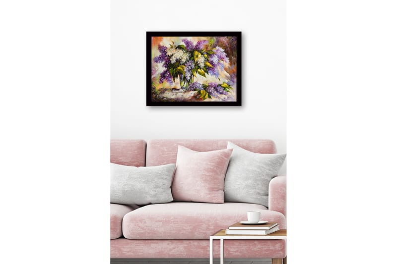 Innrammet lerret i tre - 41x56 cm - Fargerik bukett med syrinblomster - Lilla / Hvit / Grønn - Innredning - Bilder & kunst