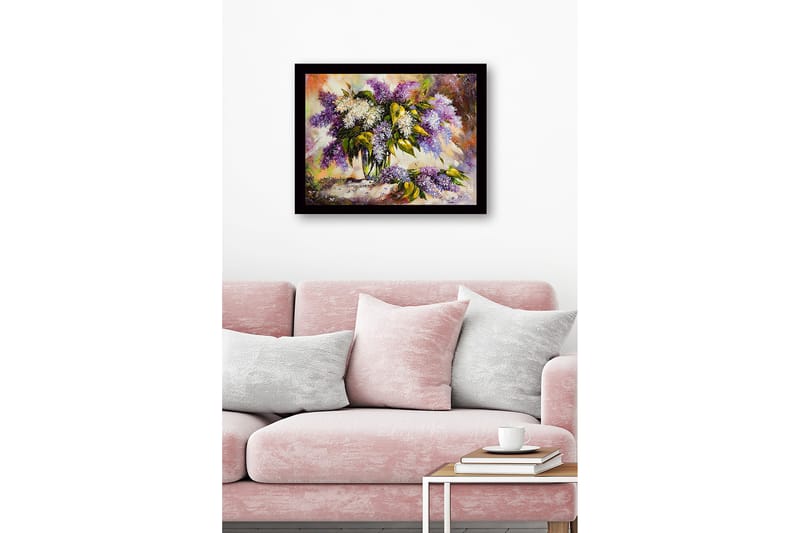 Innrammet lerret i tre - 41x56 cm - Fargerik bukett med syrinblomster - Lilla / Hvit / Grønn - Innredning - Bilder & kunst