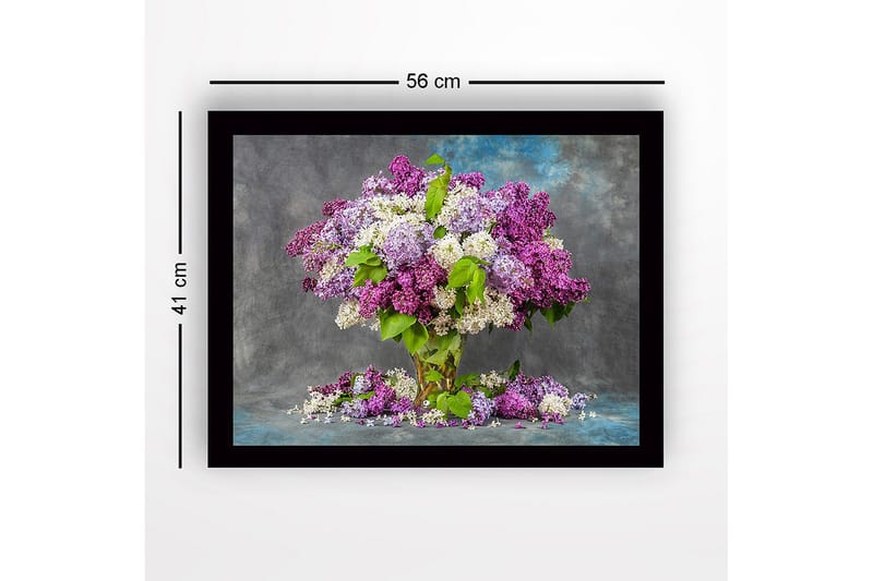 Innrammet lerret i tre - 41x56 cm - Fargerik bukett med syrinblomster - Lilla / Hvit / Grønn - Innredning - Bilder & kunst