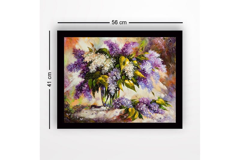 Innrammet lerret i tre - 41x56 cm - Fargerik bukett med syrinblomster - Lilla / Hvit / Grønn - Innredning - Bilder & kunst