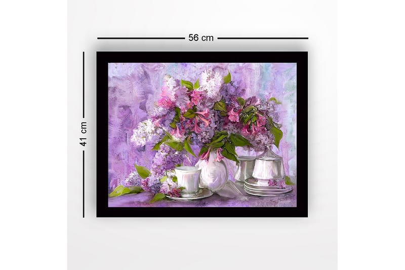 Innrammet lerret i tre - 41x56 cm - Fargerik bukett med syriner i en vakker komposisjon - Lilla / Rosa / Grønn - Innredning - Bilder & kunst