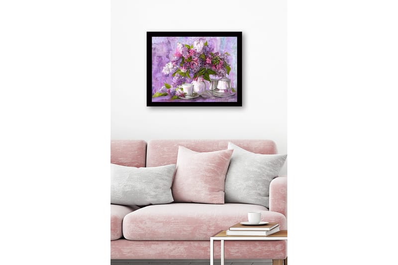Innrammet lerret i tre - 41x56 cm - Fargerik bukett med syriner i en vakker komposisjon - Lilla / Rosa / Grønn - Innredning - Bilder & kunst