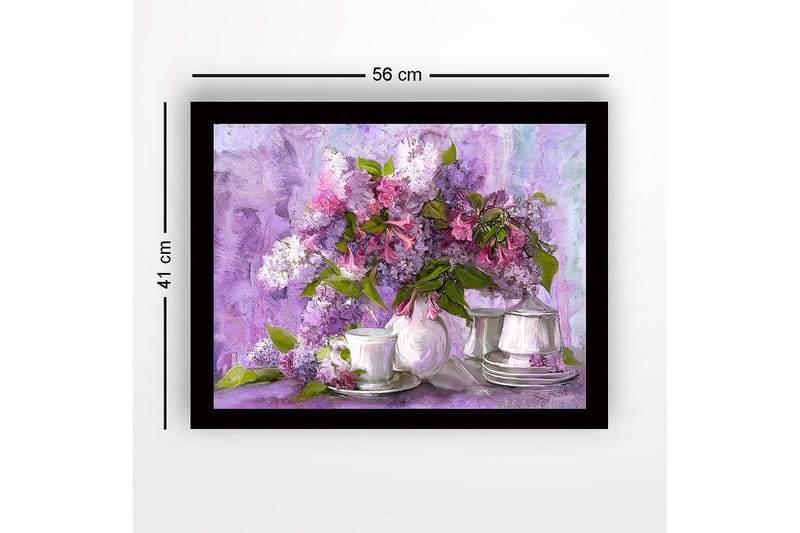 Innrammet lerret i tre - 41x56 cm - Fargerik bukett med syriner i en vakker komposisjon - Lilla / Rosa / Grønn - Innredning - Bilder & kunst