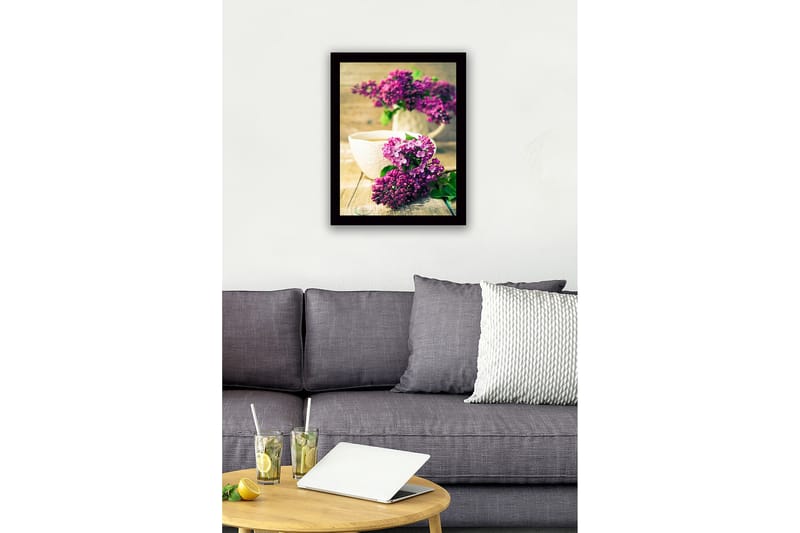 Innrammet lerret i tre - 41x56 cm - Fargerik bukett med syriner - Lilla / Grønn - Innredning - Bilder & kunst